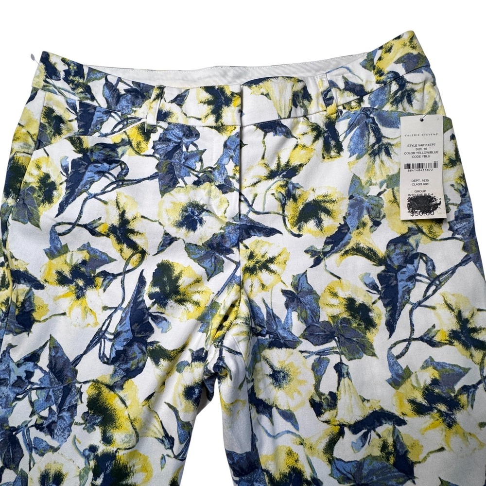 NEW Valerie Stevens Blue Yellow Floral‎ Capri Pants Womens 10 Trousers Cottage - Picture 3 of 12